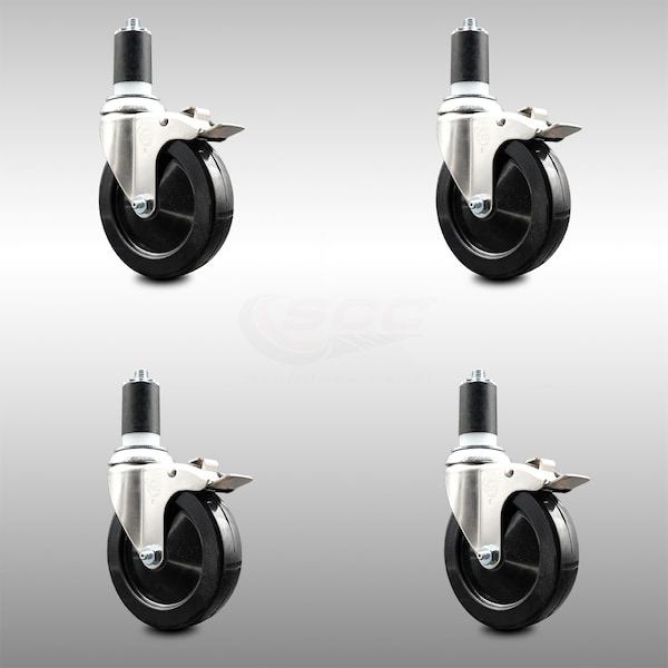 Service Caster 5 Inch 316SS Soft Rubber Swivel 1-1/2 Inch Expanding Stem Caster Set Lock Brake SCC-SS316TTLEX20S514-SRS-112-4 - main